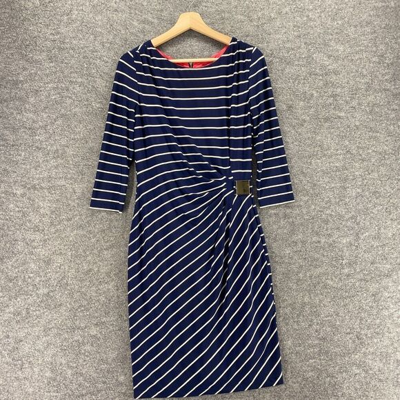 Jessica H Dress Women 6 Blue Striped Sheath Midi Zipper Lined Long Sleeve Casual - Picture 3 of 9